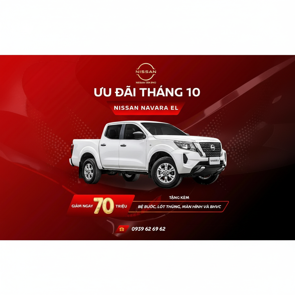 Nissan Navara EL ưu đãi tháng 10 – Giảm ngay 70 triệu + Quà tặng phụ kiện giá trị